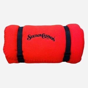 NEW Station Casino Red Felt Blanket Throw with Travel Handle Monarch Promo 60x49